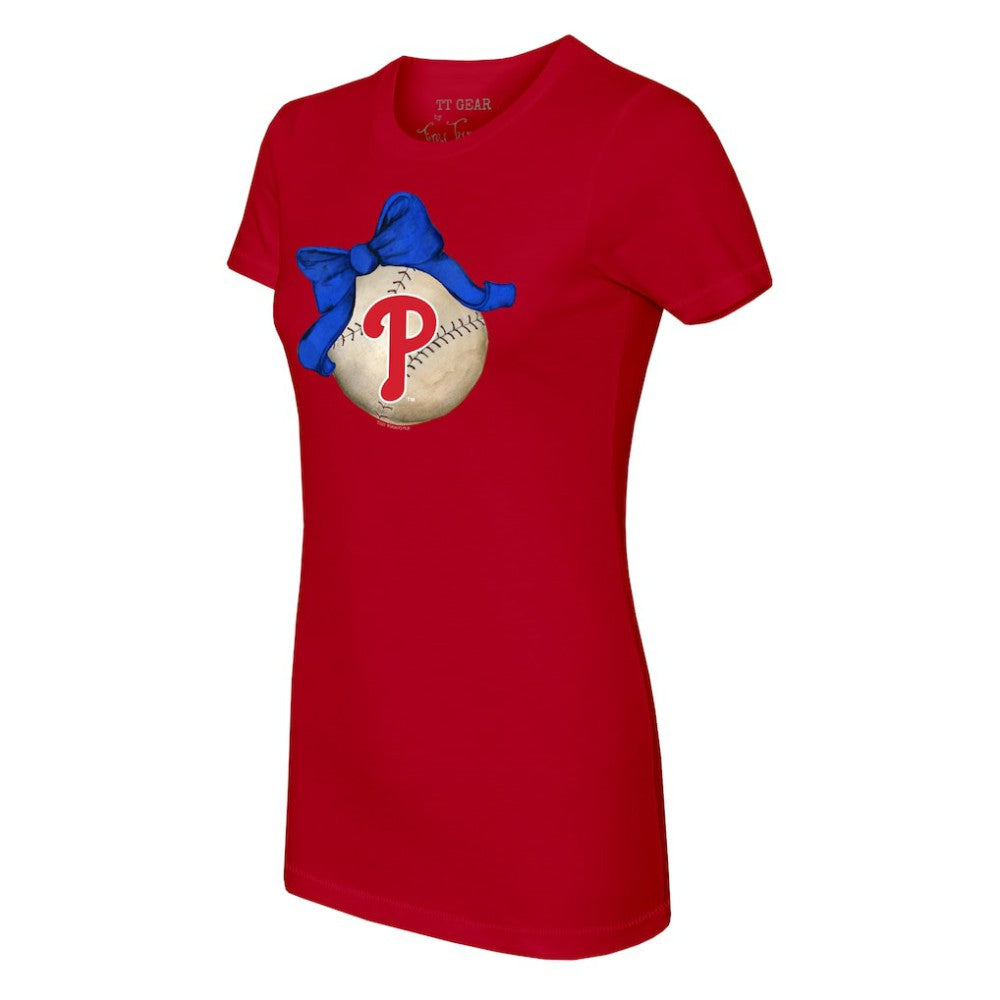 Philadelphia Phillies Tiny Turnip Women's Baseball Bow T-Shirt - Red