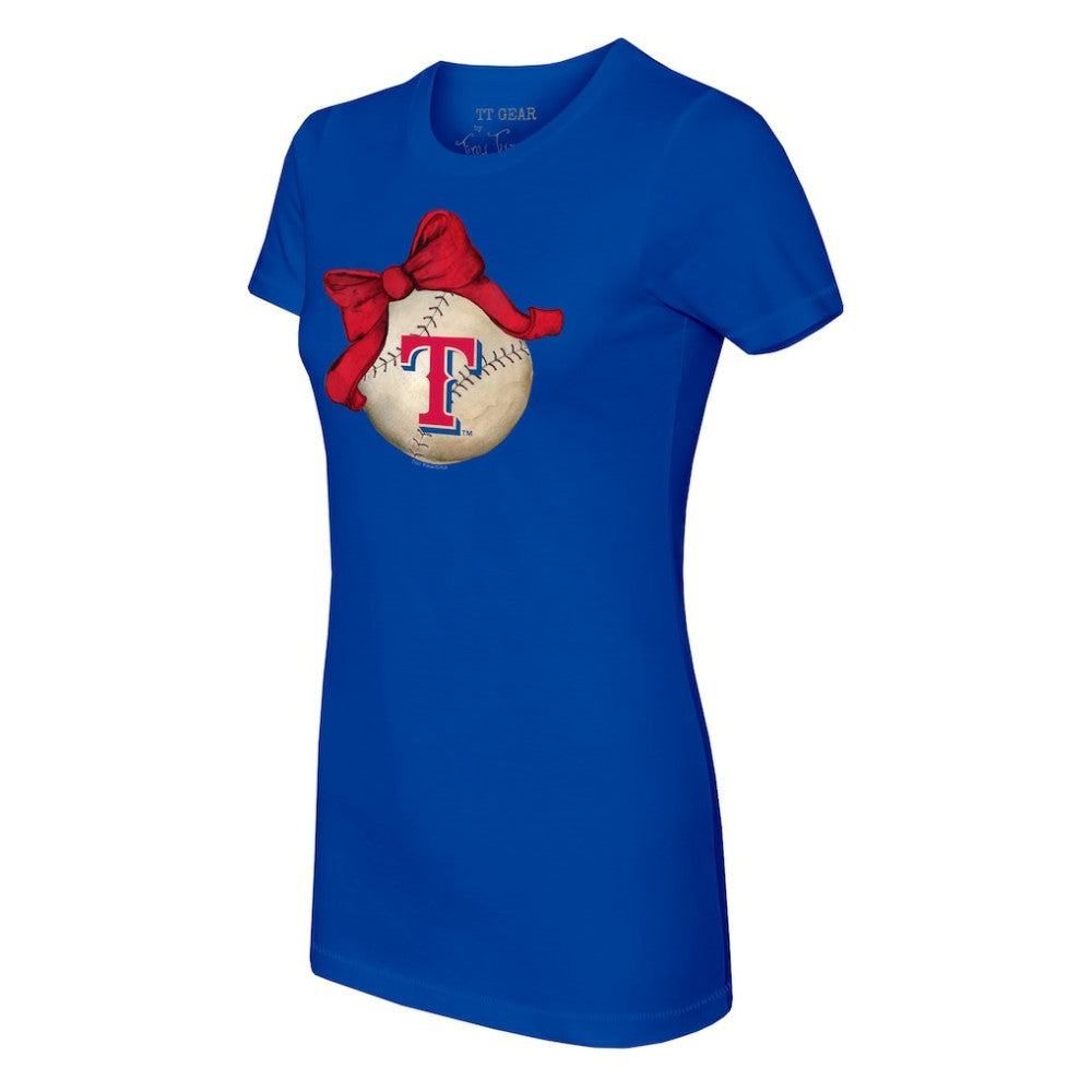 Texas Rangers Tiny Turnip Women's Baseball Bow T-Shirt - Royal