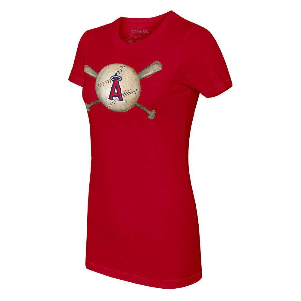 Los Angeles Angels Tiny Turnip Women's Baseball Cross Bats T-Shirt - Red