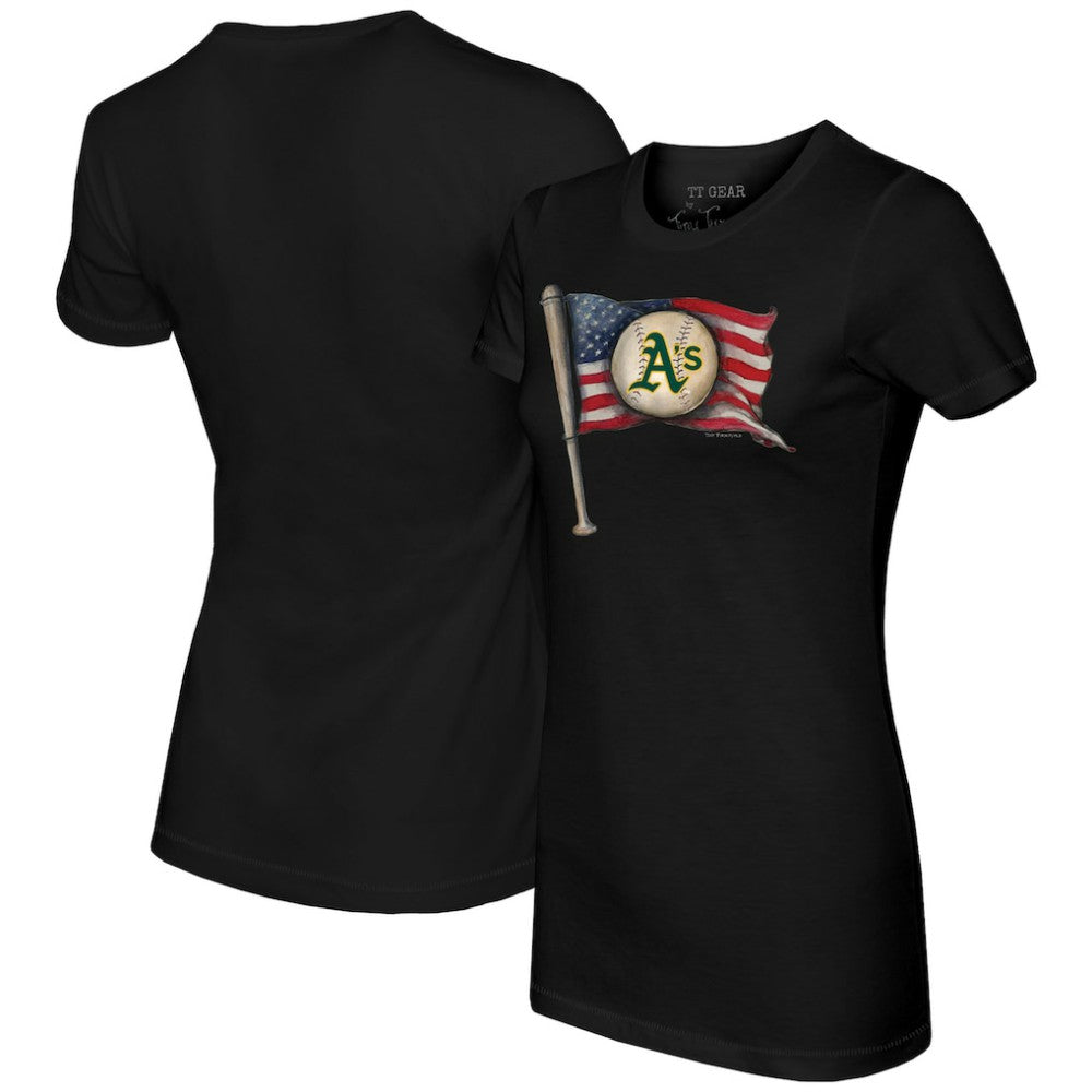 Athletics Tiny Turnip Women's Baseball Flag T-Shirt - Black