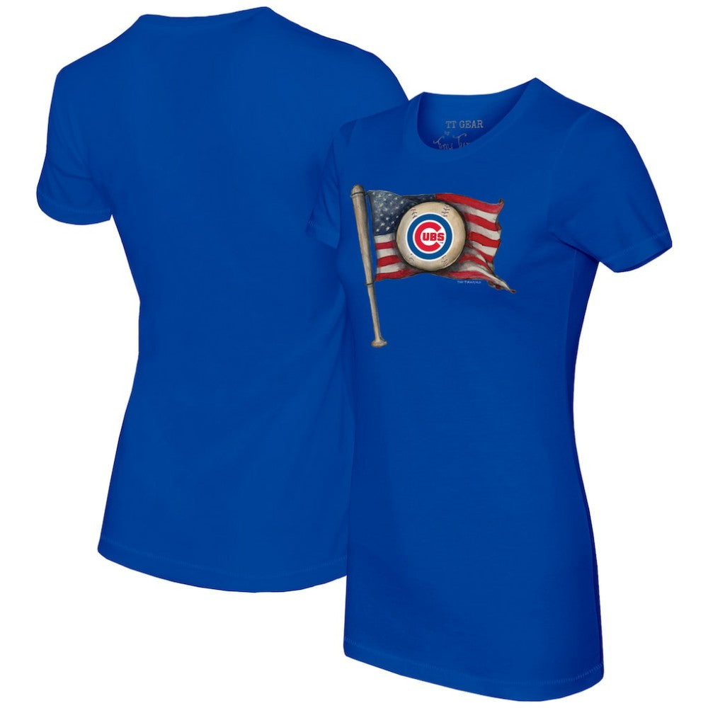 Chicago Cubs Tiny Turnip Women's Baseball Flag T-Shirt - Royal