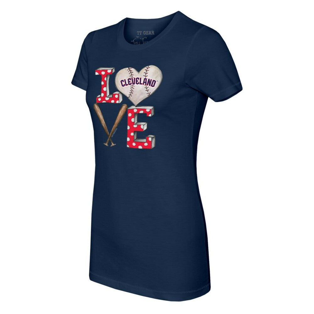 Cleveland Guardians Tiny Turnip Women's Baseball Love T-Shirt - Navy