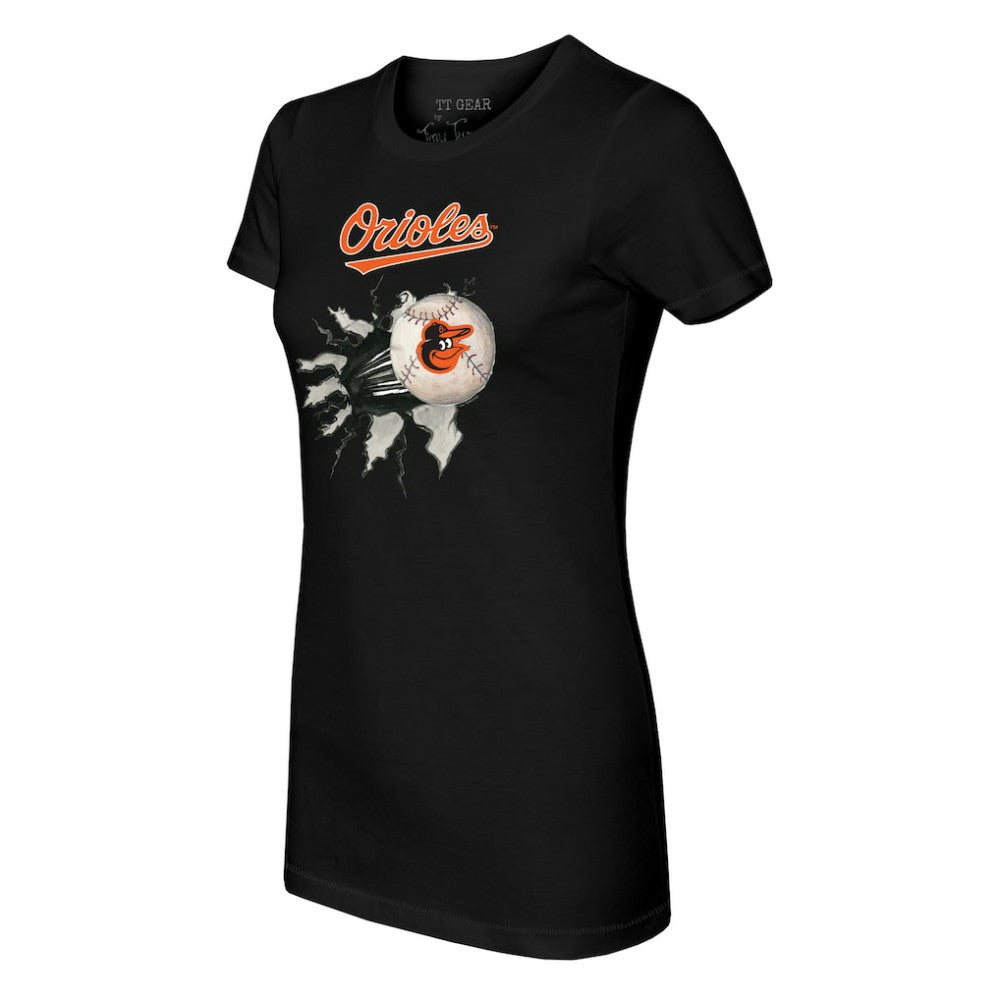 Baltimore Orioles Tiny Turnip Women's Baseball Tear T-Shirt - Black