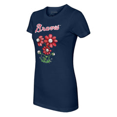 Atlanta Braves Tiny Turnip Women's Blooming Baseballs T-Shirt - Navy