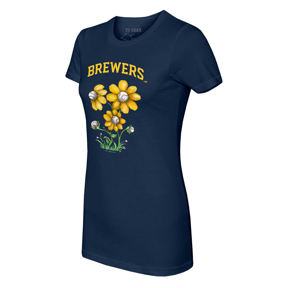 Milwaukee Brewers Tiny Turnip Women's Blooming Baseballs T-Shirt - Navy