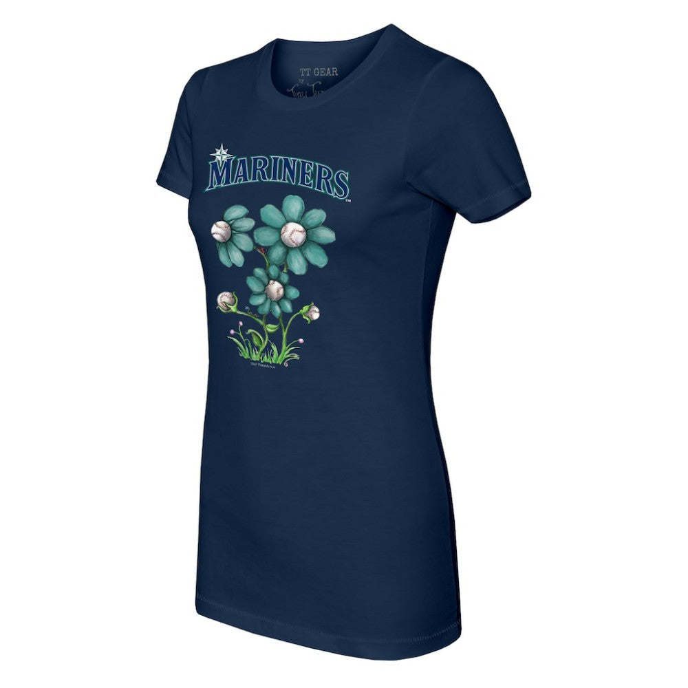Seattle Mariners Tiny Turnip Women's Blooming Baseballs T-Shirt - Navy