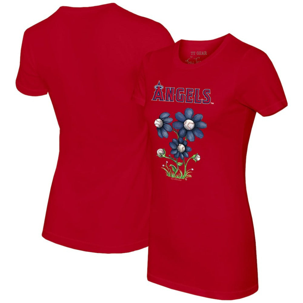 Los Angeles Angels Tiny Turnip Women's Blooming Baseballs T-Shirt - Red