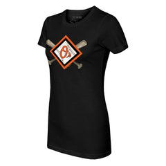 Baltimore Orioles Tiny Turnip Women's Diamond Cross Bats T-Shirt - Black