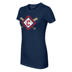 Cleveland Guardians Tiny Turnip Women's Diamond Cross Bats T-Shirt - Navy