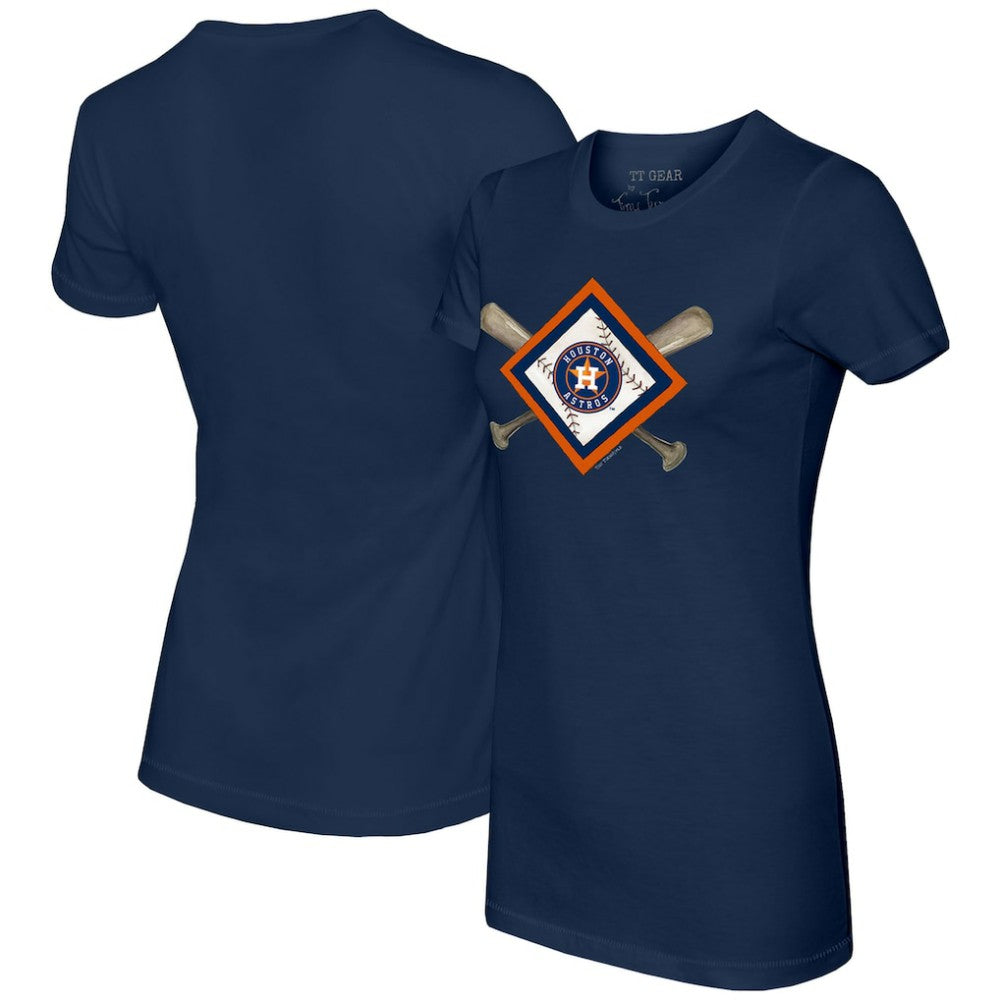 Houston Astros Tiny Turnip Women's Diamond Cross Bats T-Shirt - Navy