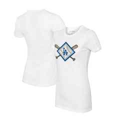 Los Angeles Dodgers Tiny Turnip Women's Diamond Cross Bats T-Shirt - White