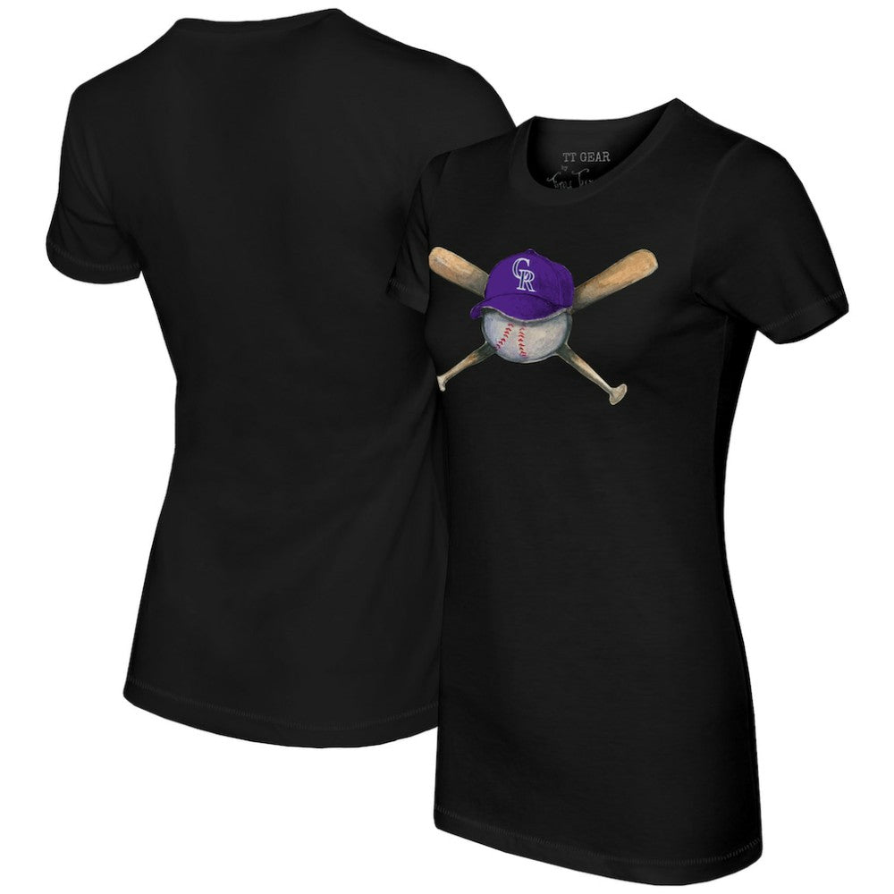Colorado Rockies Tiny Turnip Women's Hat Crossbats T-Shirt - Black
