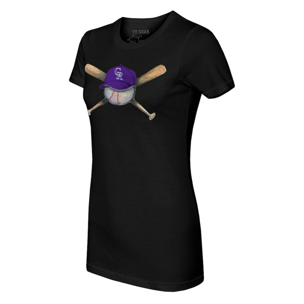 Colorado Rockies Tiny Turnip Women's Hat Crossbats T-Shirt - Black