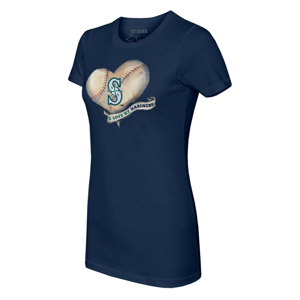 Seattle Mariners Tiny Turnip Women's Heart Banner T-Shirt - Navy