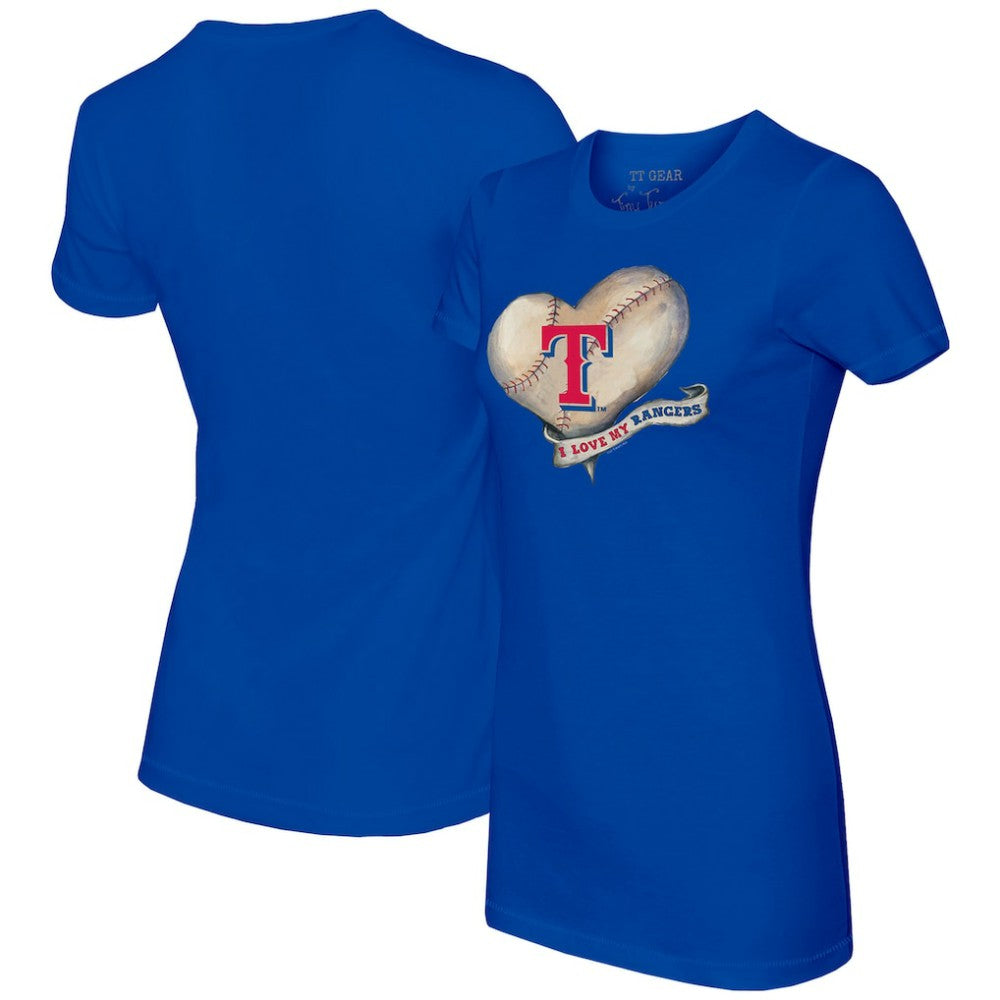 Texas Rangers Tiny Turnip Women's Heart Banner T-Shirt - Royal