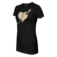 Pittsburgh Pirates Tiny Turnip Women's Heart Bat T-Shirt - Black