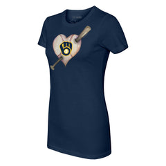 Milwaukee Brewers Tiny Turnip Women's Heart Bat T-Shirt - Navy