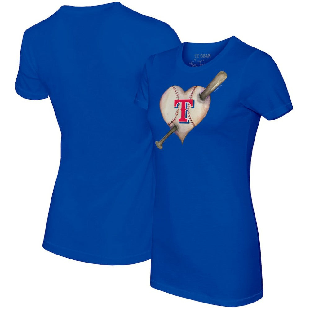 Texas Rangers Tiny Turnip Women's Heart Bat T-Shirt - Royal