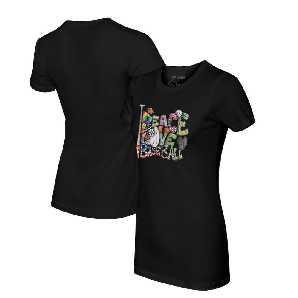 Arizona Diamondbacks Tiny Turnip Women's Peace Love Baseball Fitted T-Shirt - Black