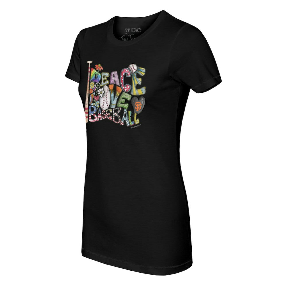 San Francisco Giants Tiny Turnip Women's Peace Love Baseball Fitted T-Shirt - Black