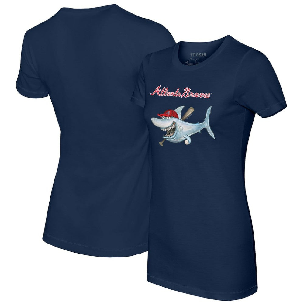 Atlanta Braves Tiny Turnip Women's Shark T-Shirt - Navy