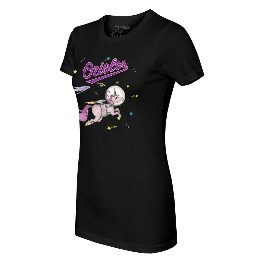 Baltimore Orioles Tiny Turnip Women's Space Unicorn T-Shirt - Black