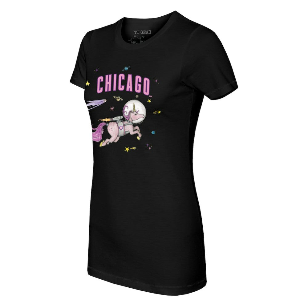 Chicago Cubs Tiny Turnip Women's Space Unicorn T-Shirt - Black