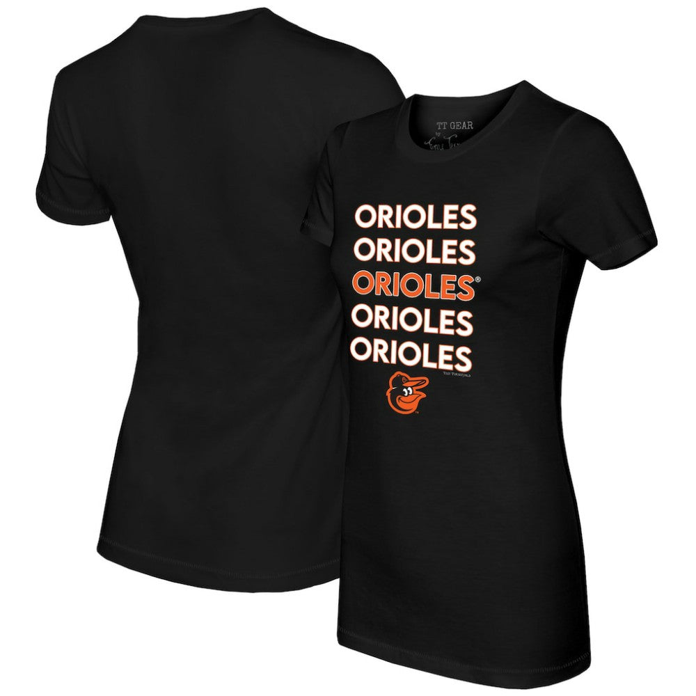 Baltimore Orioles Tiny Turnip Women's Stacked T-Shirt - Black