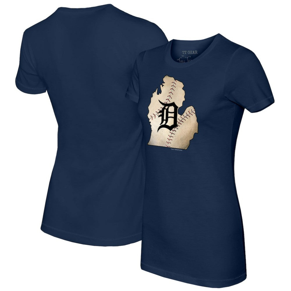 Detroit Tigers Tiny Turnip Women's State Outline T-Shirt - Navy