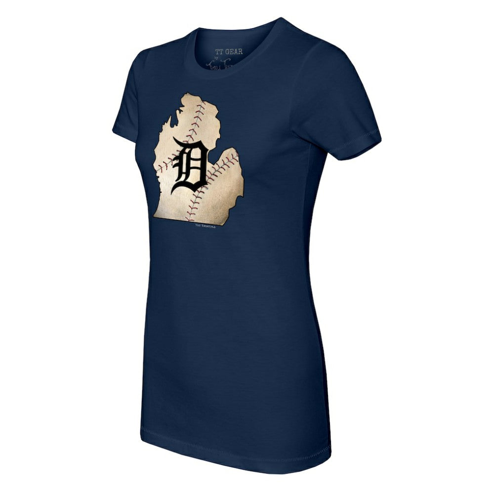 Detroit Tigers Tiny Turnip Women's State Outline T-Shirt - Navy