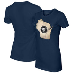 Milwaukee Brewers Tiny Turnip Women's State Outline T-Shirt - Navy