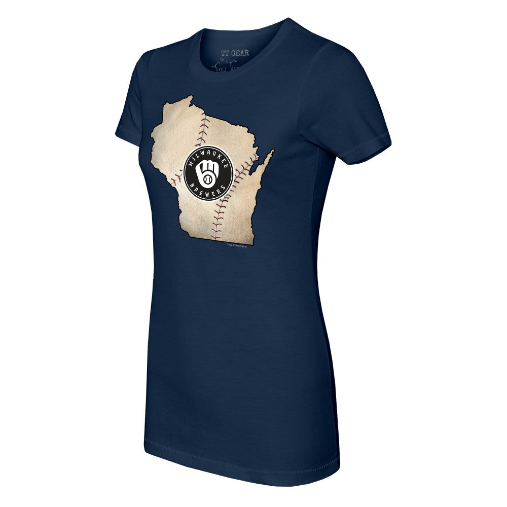 Milwaukee Brewers Tiny Turnip Women's State Outline T-Shirt - Navy