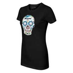 Miami Marlins Tiny Turnip Women's Sugar Skull T-Shirt - Black