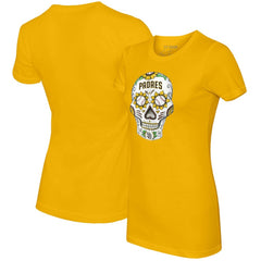 San Diego Padres Tiny Turnip Women's Sugar Skull T-Shirt - Gold
