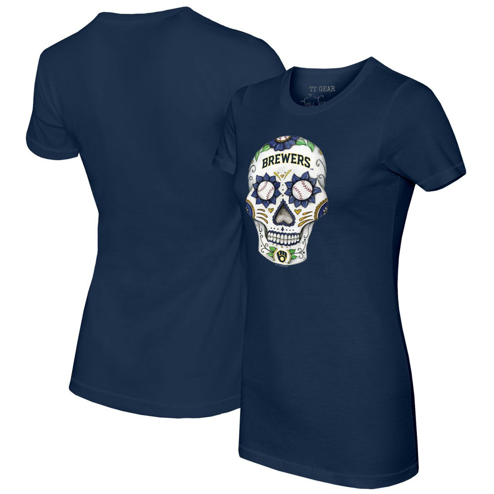 Milwaukee Brewers Tiny Turnip Women's Sugar Skull T-Shirt - Navy