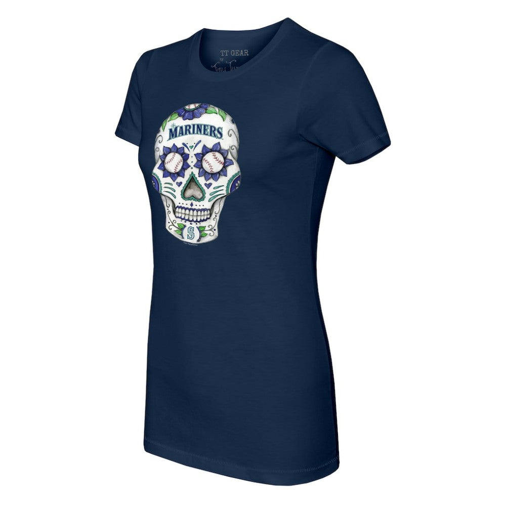 Seattle Mariners Tiny Turnip Women's Sugar Skull T-Shirt - Navy