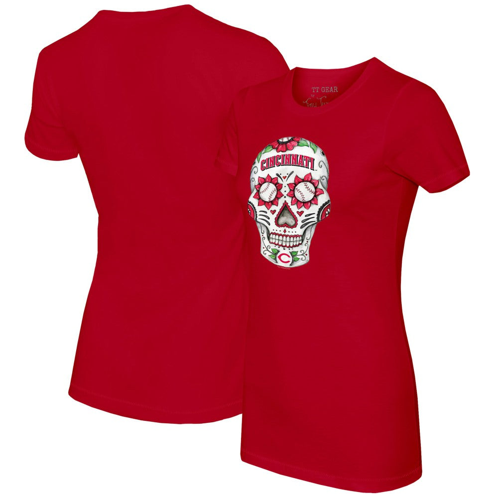Cincinnati Reds Tiny Turnip Women's Sugar Skull T-Shirt - Red