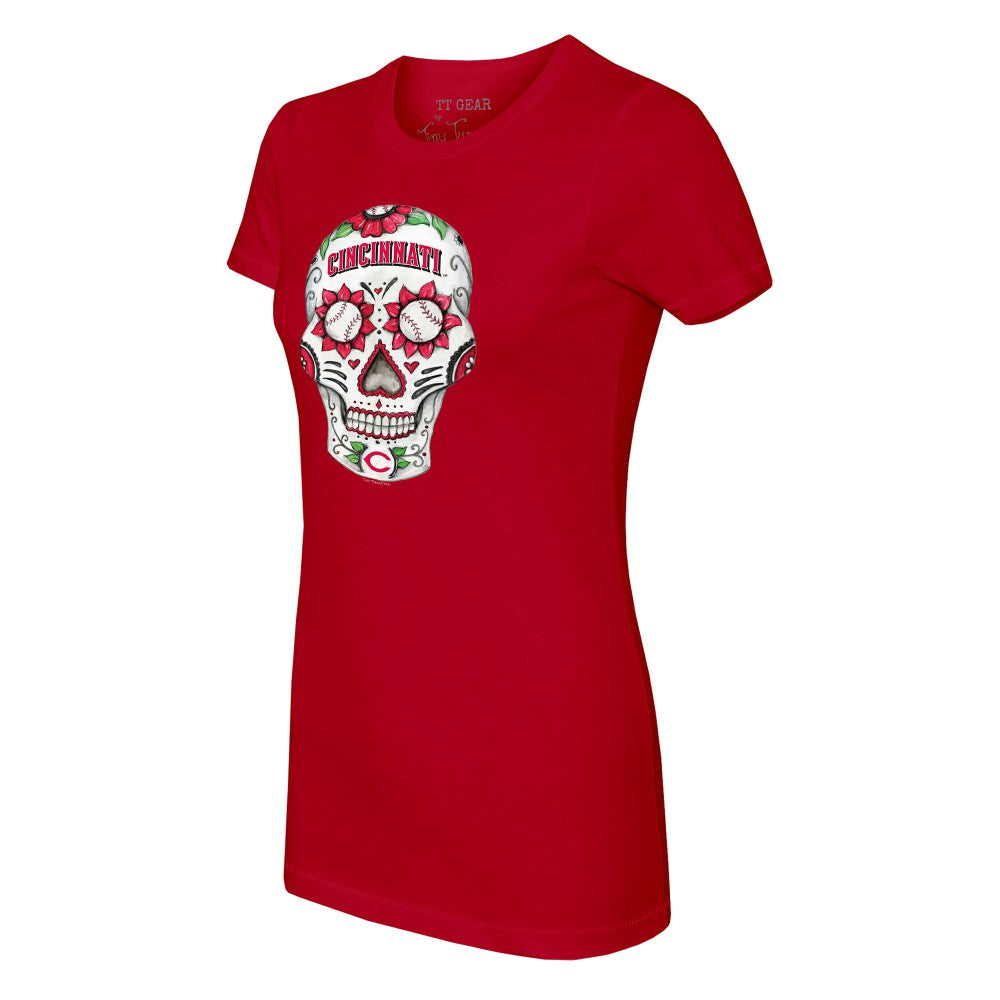 Cincinnati Reds Tiny Turnip Women's Sugar Skull T-Shirt - Red