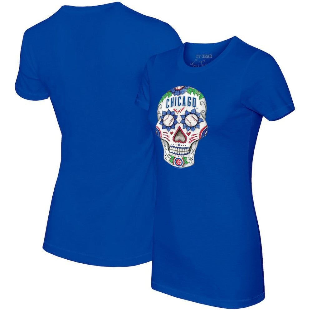 Chicago Cubs Tiny Turnip Women's Sugar Skull T-Shirt - Royal