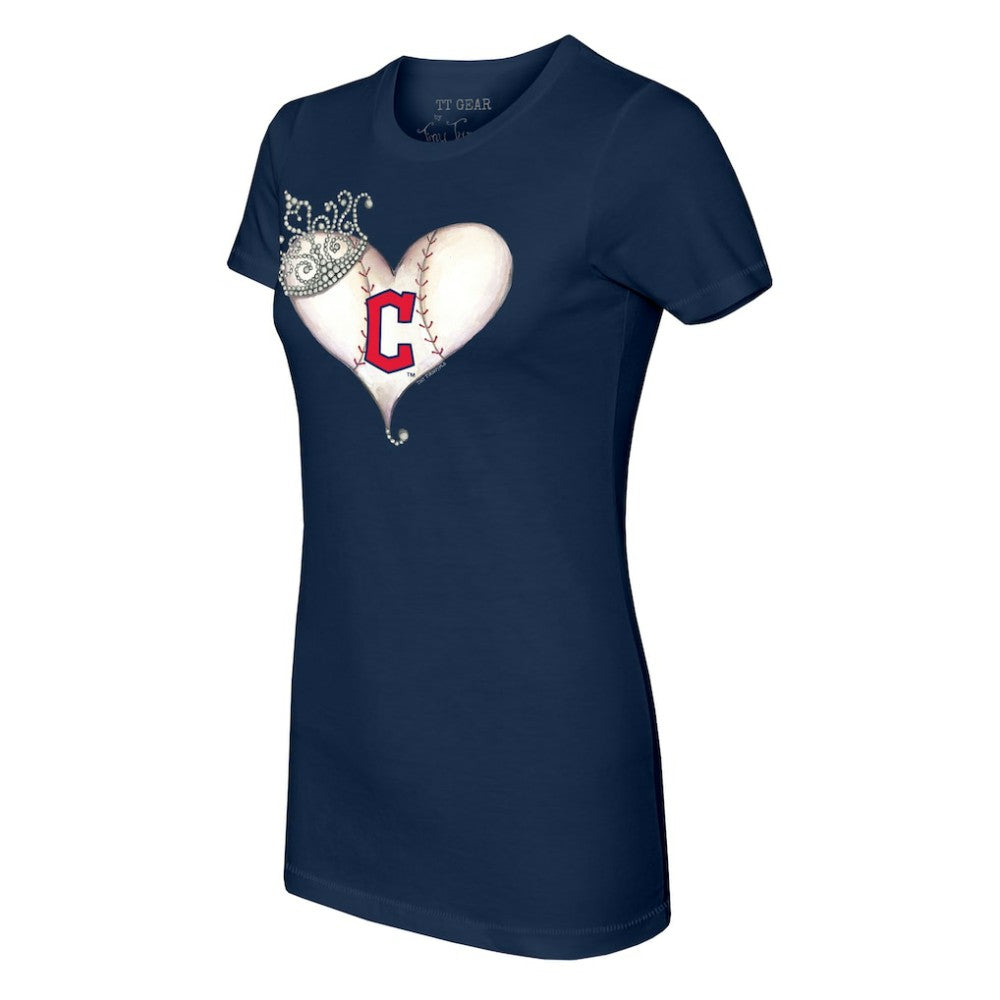 Cleveland Guardians Tiny Turnip Women's Tiara Heart T-Shirt - Navy