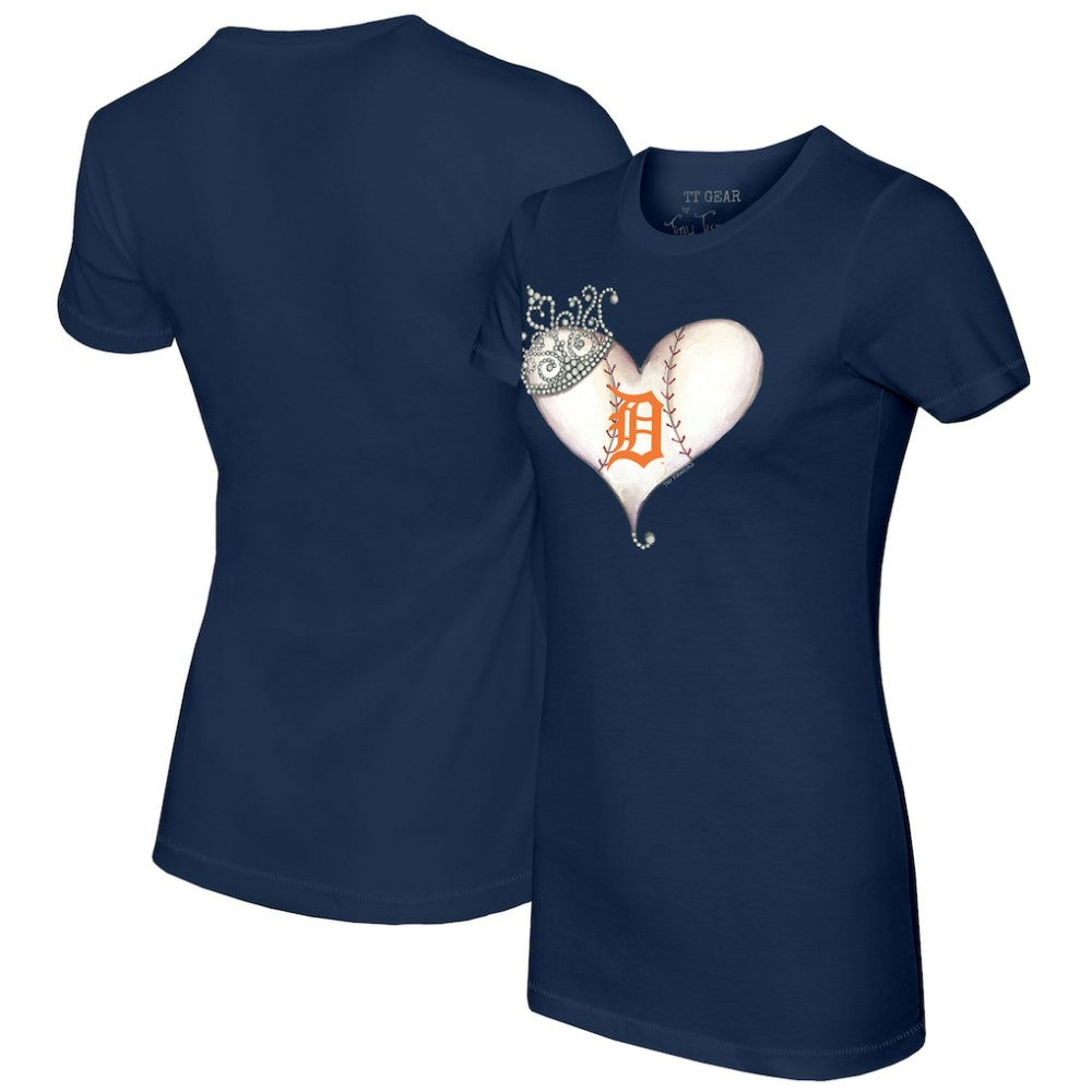 Detroit Tigers Tiny Turnip Women's Tiara Heart T-Shirt - Navy