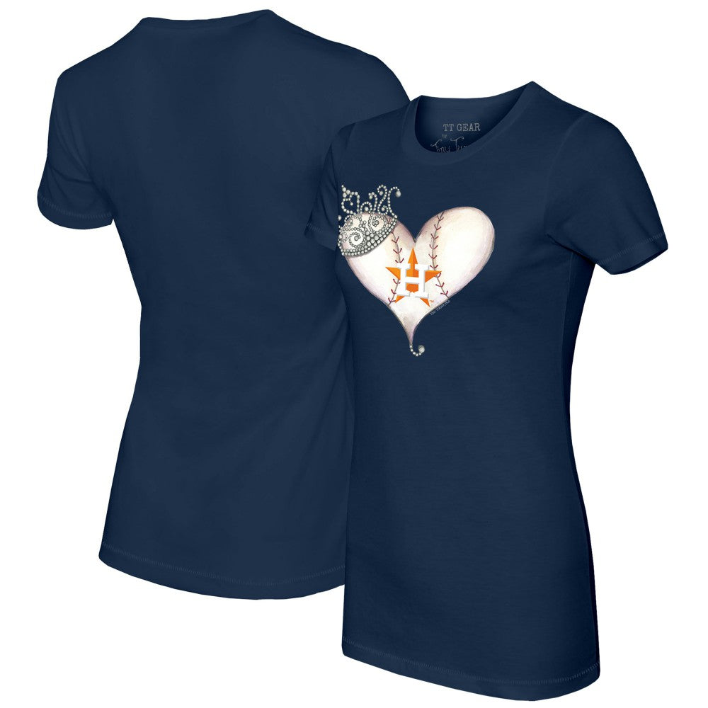 Houston Astros Tiny Turnip Women's Tiara Heart T-Shirt - Navy