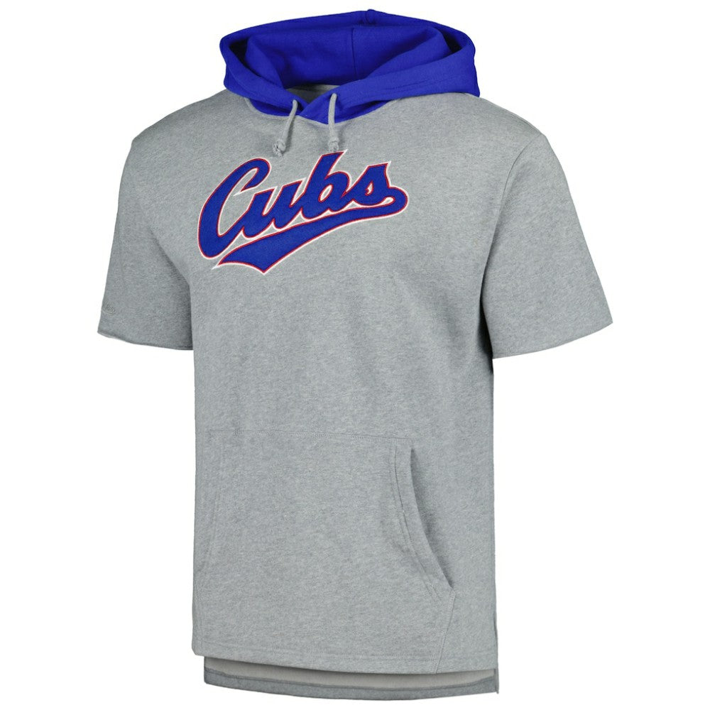 Chicago Cubs Postgame Short Sleeve Pullover Hoodie - Heather Gray | Mitchell & Ness
