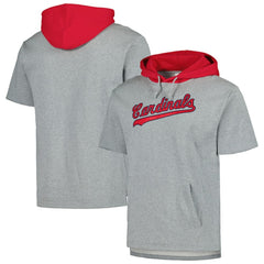 St. Louis Cardinals Postgame Short Sleeve Pullover Hoodie - Heather Gray | Mitchell & Ness