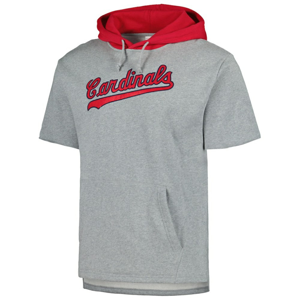 St. Louis Cardinals Postgame Short Sleeve Pullover Hoodie - Heather Gray | Mitchell & Ness