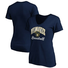 Milwaukee Brewers Women's Core Victory Script V-Neck T-Shirt - Navy