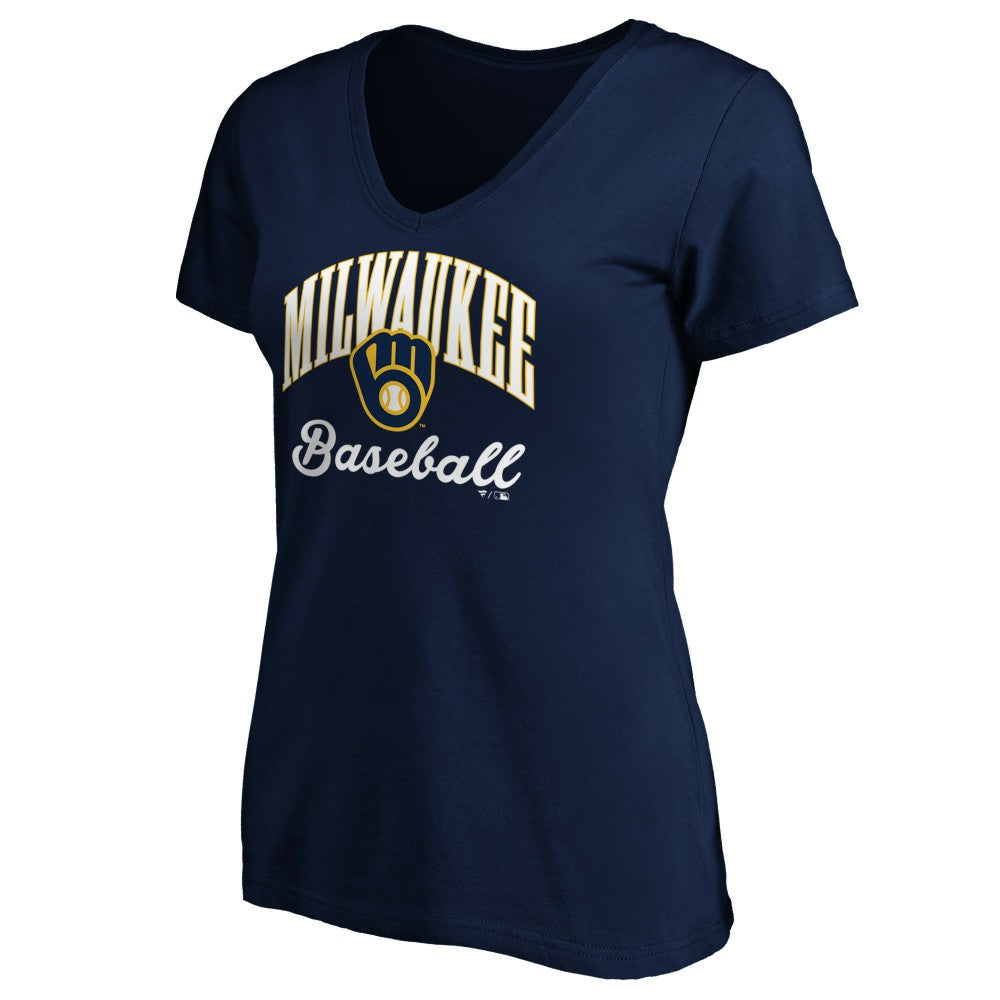 Milwaukee Brewers Women's Core Victory Script V-Neck T-Shirt - Navy