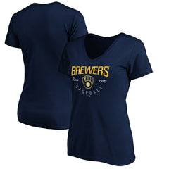 Milwaukee Brewers Women's Core Live For It V-Neck T-Shirt - Navy