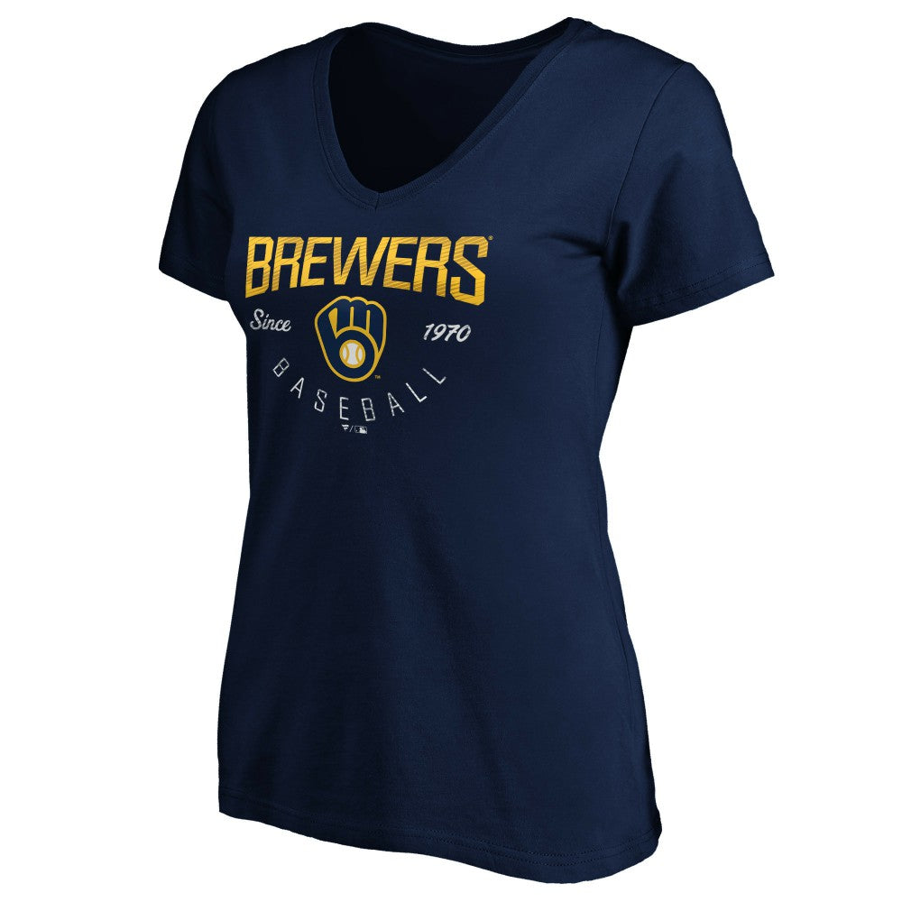 Milwaukee Brewers Women's Core Live For It V-Neck T-Shirt - Navy