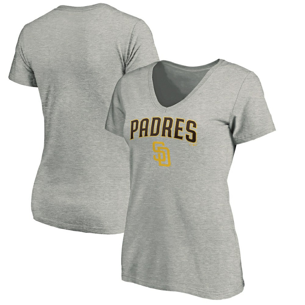 San Diego Padres Women's Core Team Lock Up Wordmark V-Neck T-Shirt - Gray